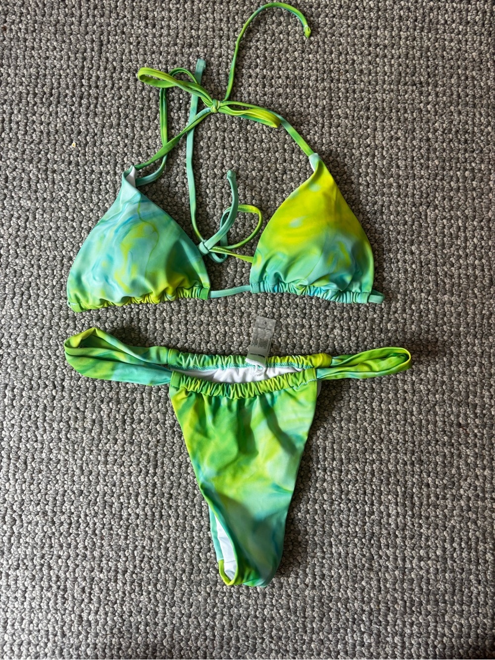 Women’s Green Tie-Dye Bikini Set - Triangle Top & Bottom